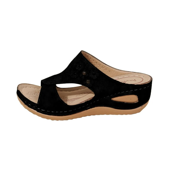 Hoshose Womens Dressy Sandals Orthopedic Sandals for Women Beach Slippers with Arch Support Breathable Vintage Shoes, Black