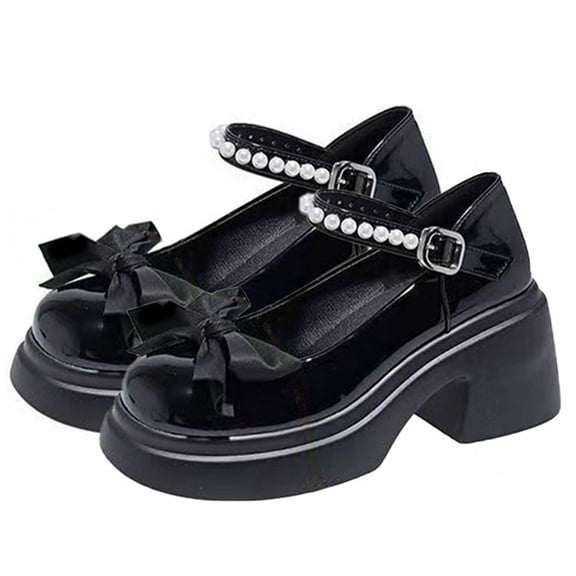 Hoshose Womens Mary Jane Shoes Waterproof Platform Shoes Bowknot Anti-Slip Chunky Sole Adjustable Buckle Leather Shoes for Women