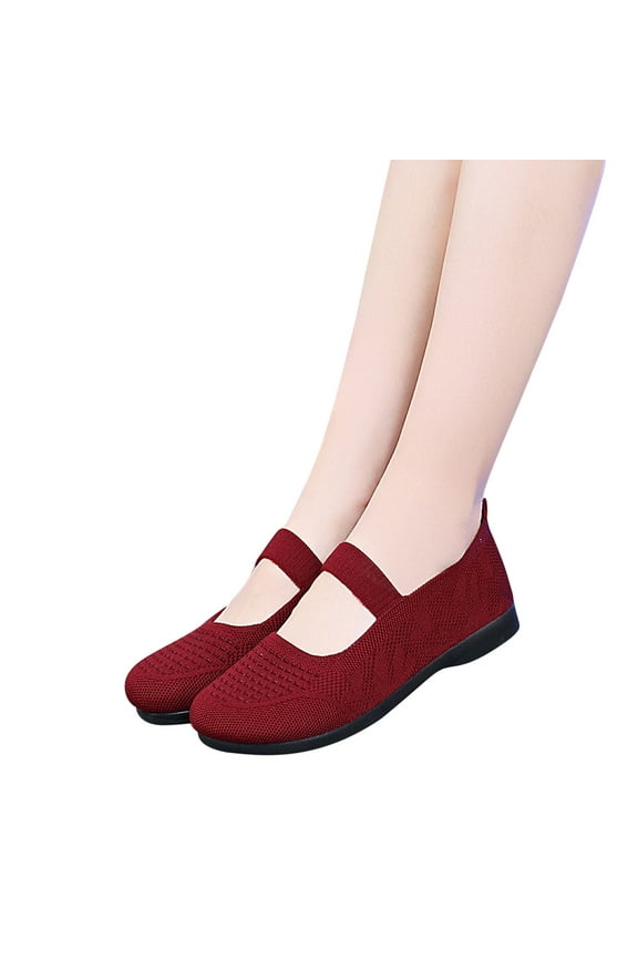 Wensltd Womens Slip-On Shoes Soft Round Toe Comfort, Non-Slip Breathable Flats for Elderly Ladies Lightweight Walking