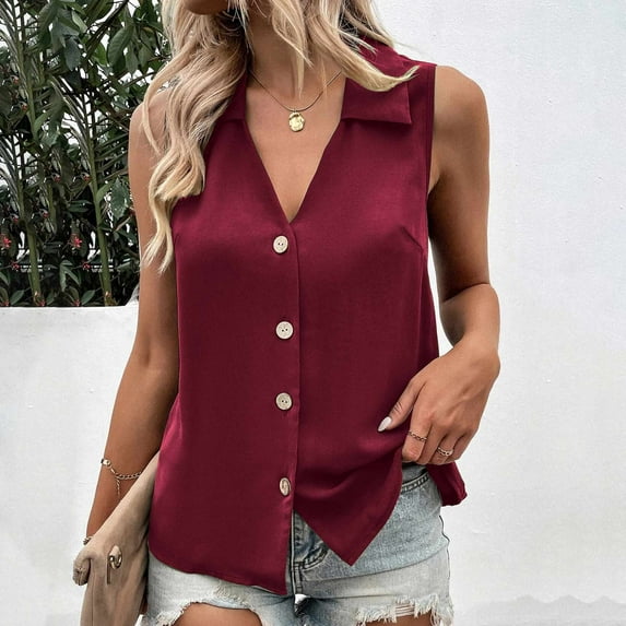 Hoshose Womens Summer V Neck Vest Tops Button up Sleeveless Casual Business Vest