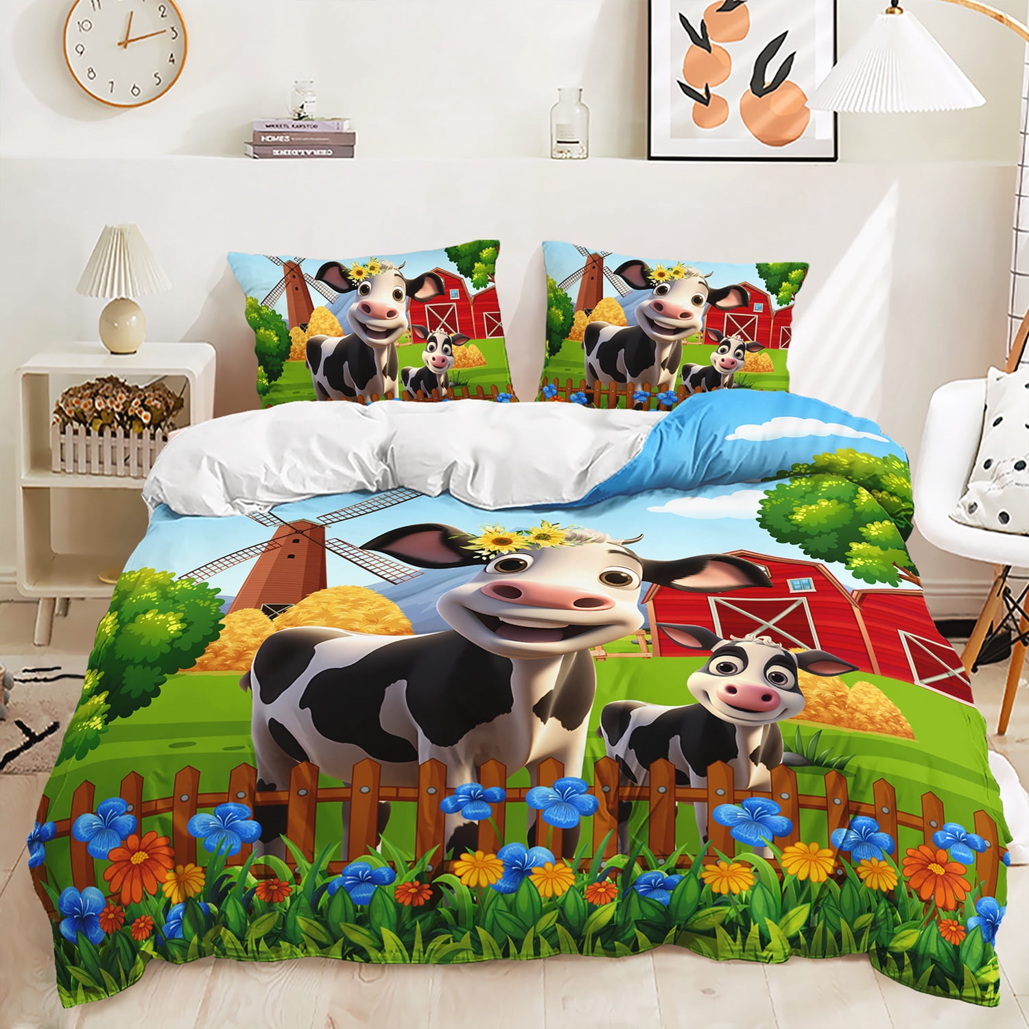 Hosima 3-piece 3D Digital Printed Duvet Cover,Old Yellow Cow And Black ...