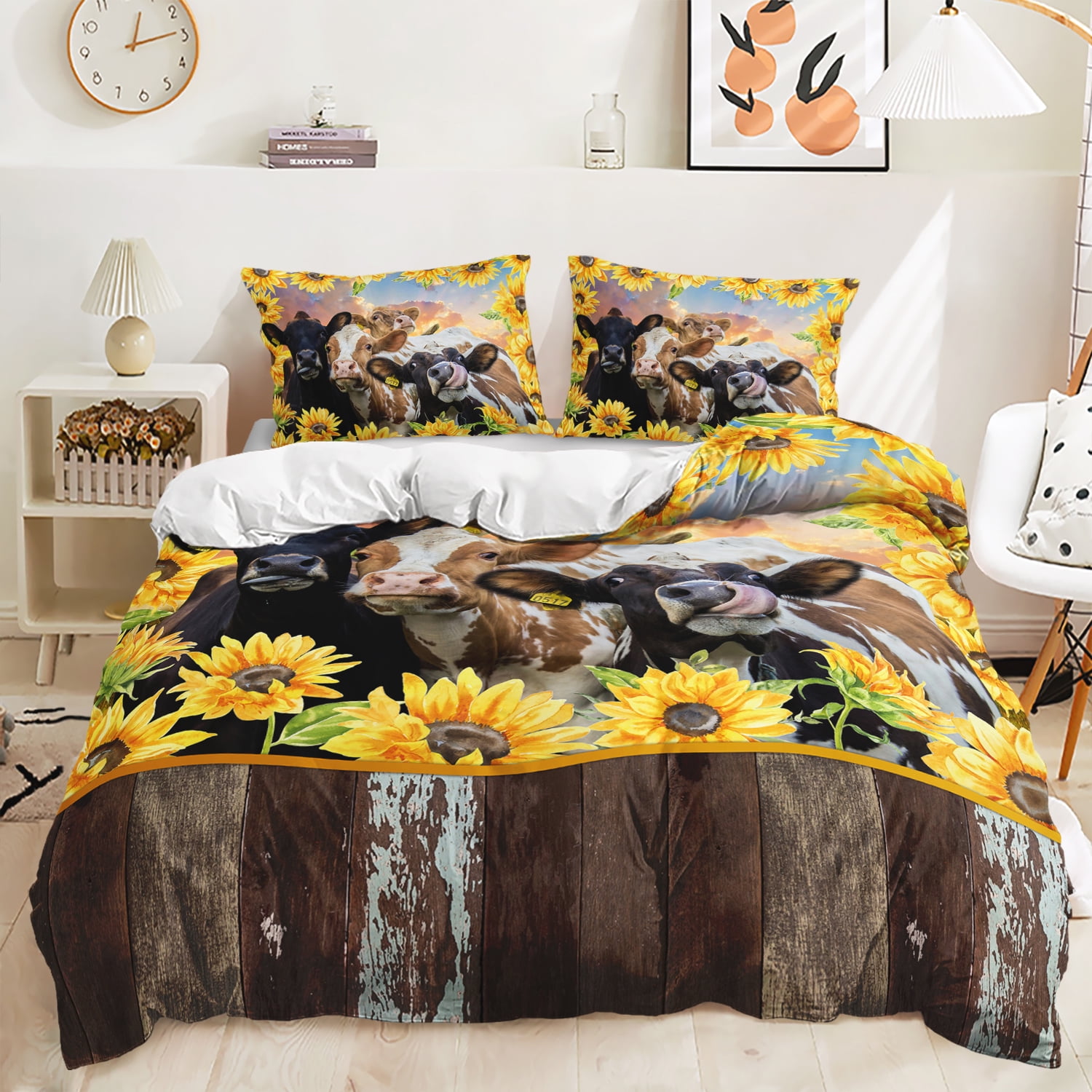 Hosima 3-piece 3D Digital Printed Duvet Cover,Old Yellow Cow And Black ...