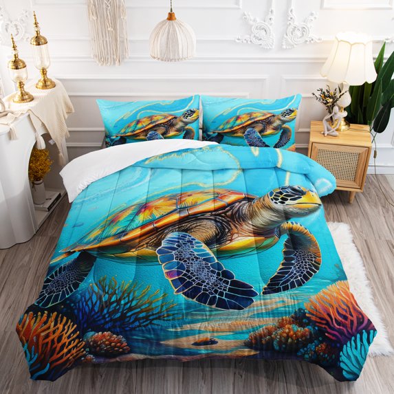 Hosima 3-piece 3D Digital Printed Turtle Pattern Design, Children's and Adult Bedding, 3-piece Quilt Set,EHBTTAK015—Twin-C