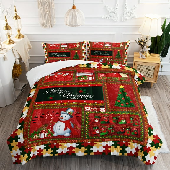 Hosima Three Piece Christmas Themed Printed Comforter Fine Fiber Soft Comfortable Bedding Series，CIY20-Full