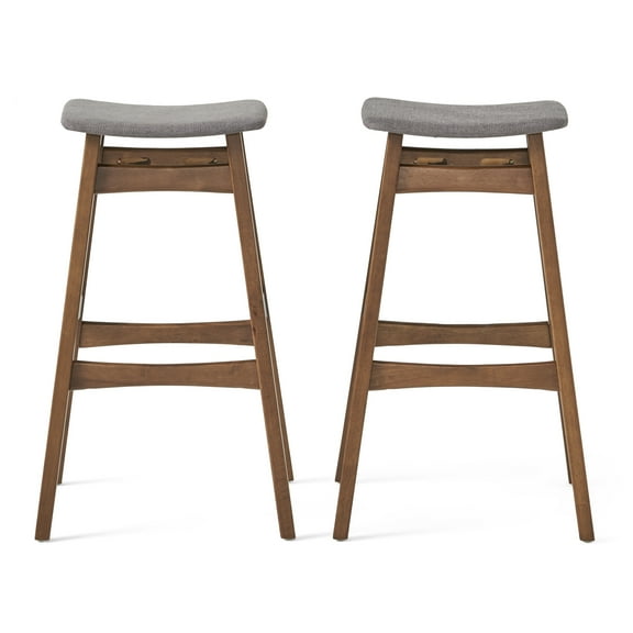 Hosk Fabric Backless Bar Stool, Set of 2, Dark Grey and Walnut Finish