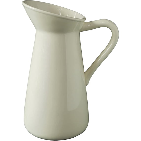 Hosley 10 Inch High Floral Modern Elegance Off-White Ceramic Pitcher Tabletop Vase