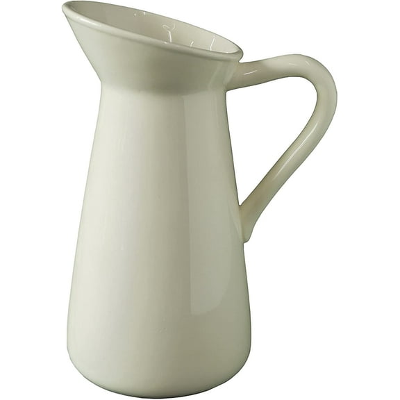 Hosley 10 Inch High, Cream Ceramic Pitcher Flower Vase