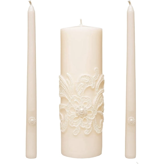 Hosley 11.50 inch High, White Unscented Wedding Unity Candle Set