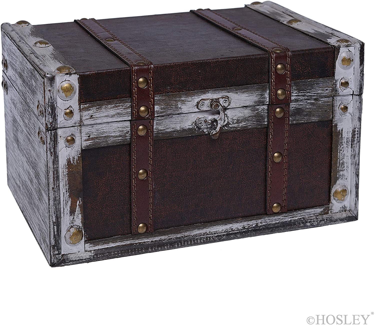 Rustic Brown and White Lockable Wooden Storage Box