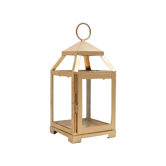 Hosley 12 Inch High Clear Glass and Iron Classic Style Lantern Ideal Gift for Festivities Parties Weddings Aromatherapy and Spa Settings-Gold