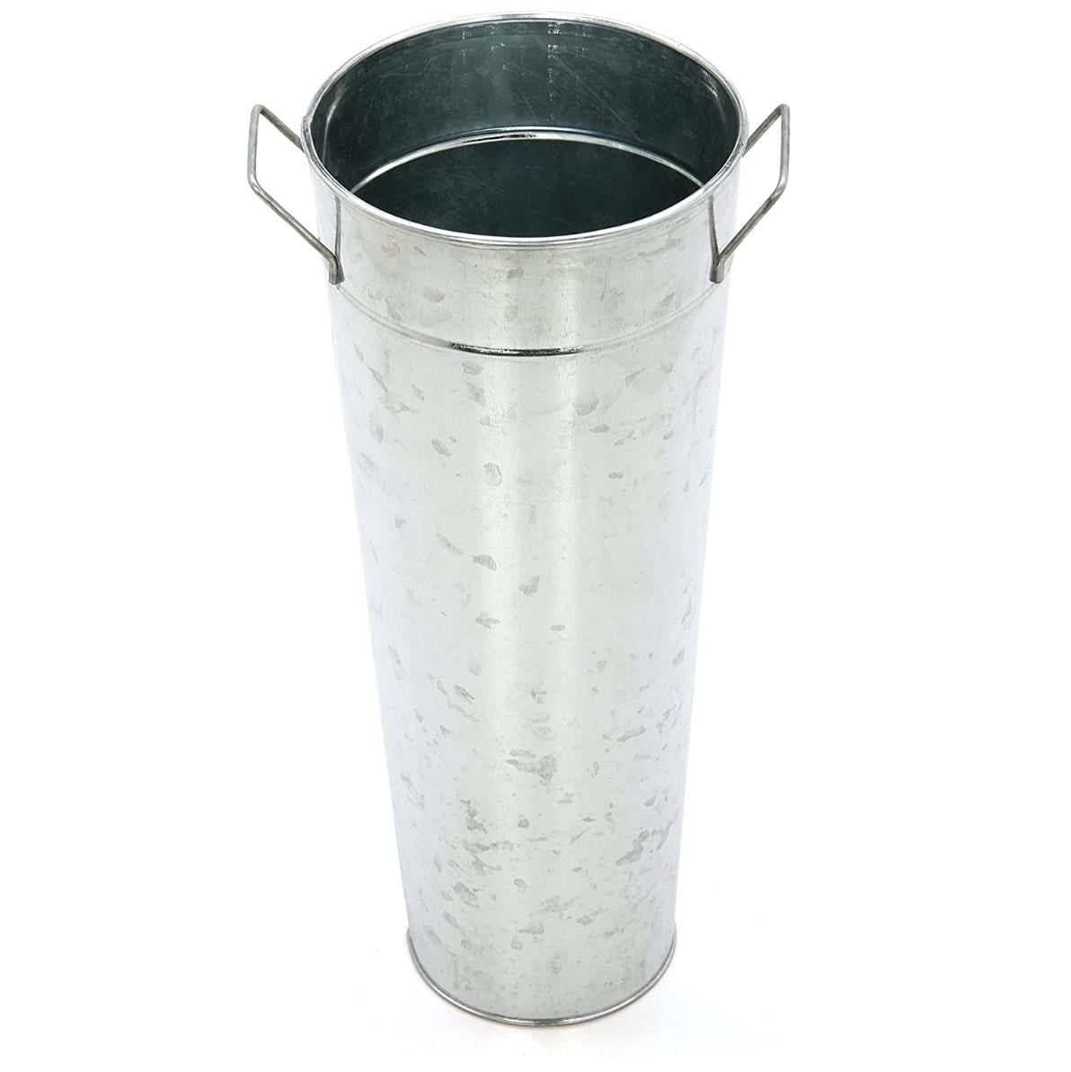 Tall Silver Galvanized Metal Vase with Handles