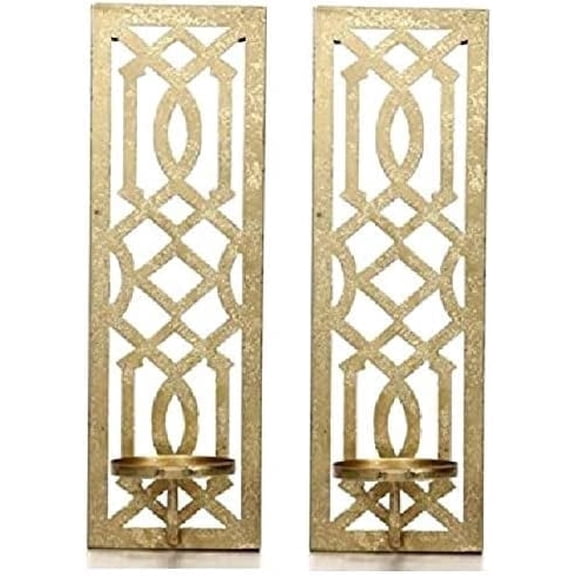 Hosley 16.5 Inch Gold Metal Wall Candle Holder Sconces, Set of 2, Decorative Wall Decor