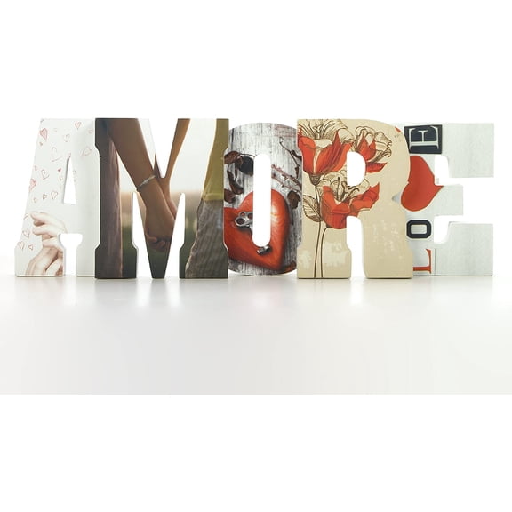 Hosley 16 Inch Long AMORE Wall Art Table Decor-White & Black. Can be used as a decorative centerpiece in your living Dining room.