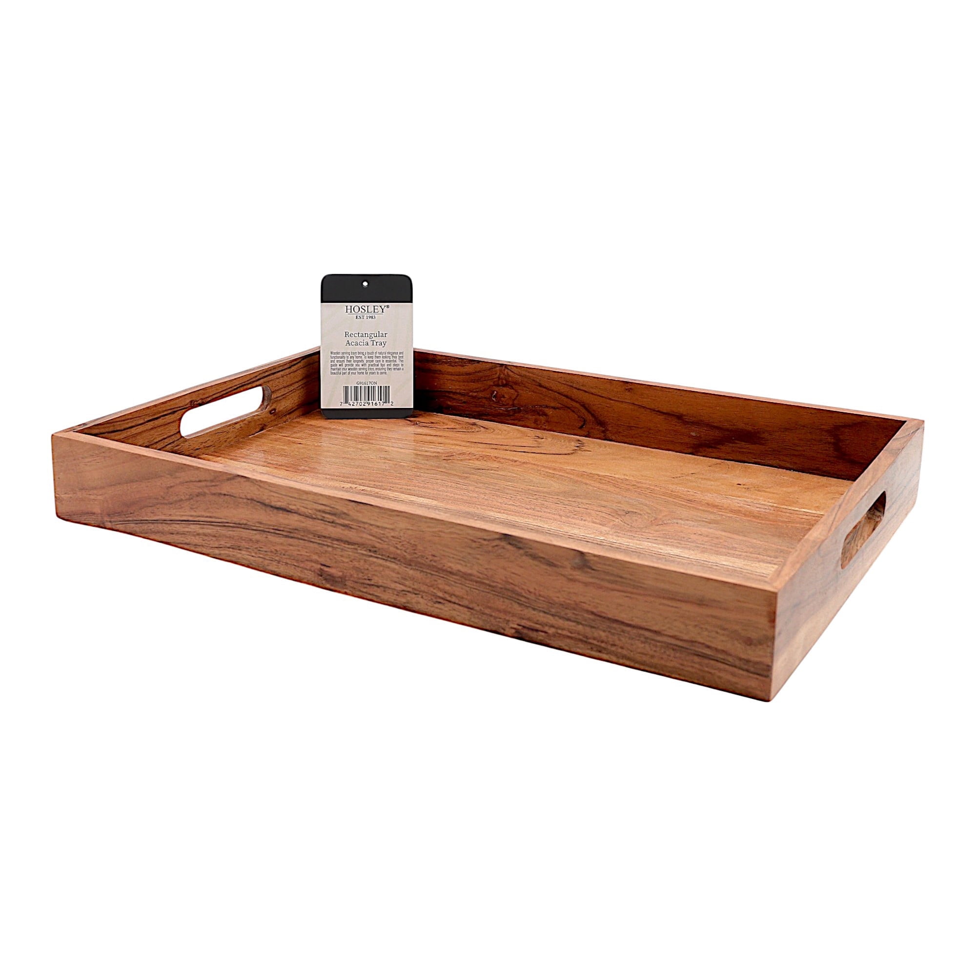 Hosley 17 Inch Large Acacia Wood Serving Tray Rectangular Rustic