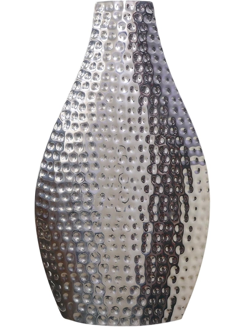 Hosley 17 Inch High Silver Color Metal Vase Contemporary Statement Piece for Stunning Floral Arrangements and Modern Home D cor Sculptural Elegance