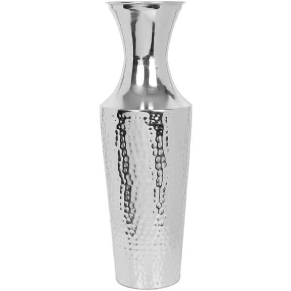 HOSLEY 18" Tall Slim Silver Metal Floor Vase, Decorative Home Decor