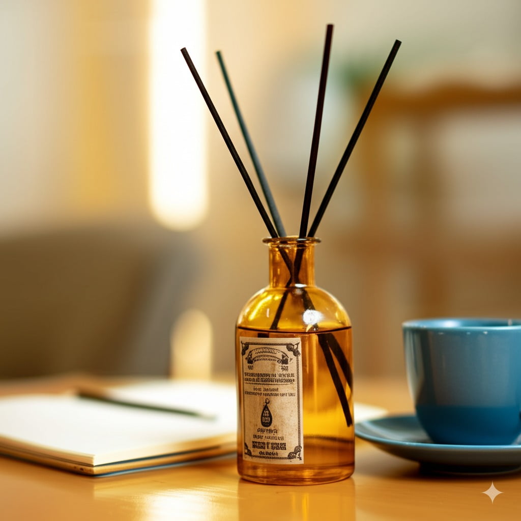 Hosley 180 ml Apothecary Black Pomegranate Glass Reed Diffuser with Reed Sticks