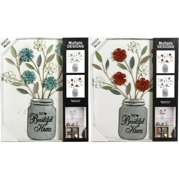 Hosley Set of 2 Metal Dimensional Wall Art-Red and Blue 2 colors Assorted 24" High. Ideal Gift for Weddings, Special Occasion, Home Decor, Party, Spa, Votive/LED Gardens, Home Office O9