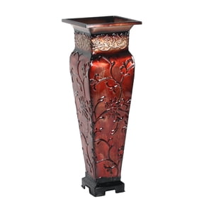 HOSLEY Tall 21.25-Inch Metal Red Embossed Floor Vase for Artificial Flowers and Decorative Florals