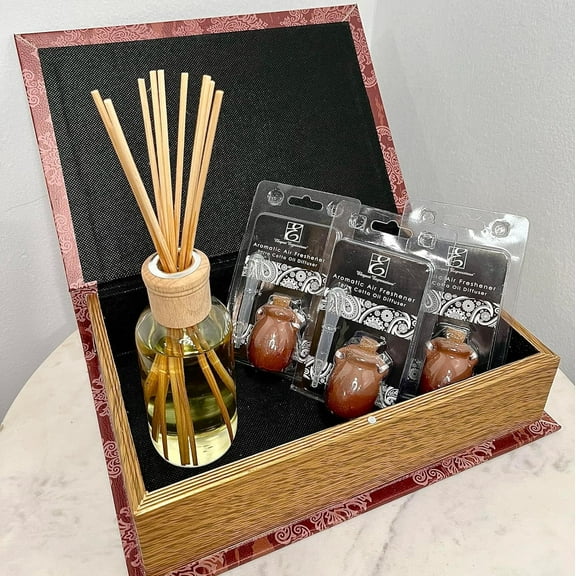 Hosley 230ml Clove Peppermint Diffuser Oil Gift Set in Red Storage Book Box. Ideal Gift for Wedding Spa Reiki Meditation Bathroom Settings