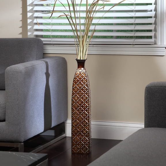 Hosley 24.5 inch High, Multi Colored Metal Embossed Floor Vase