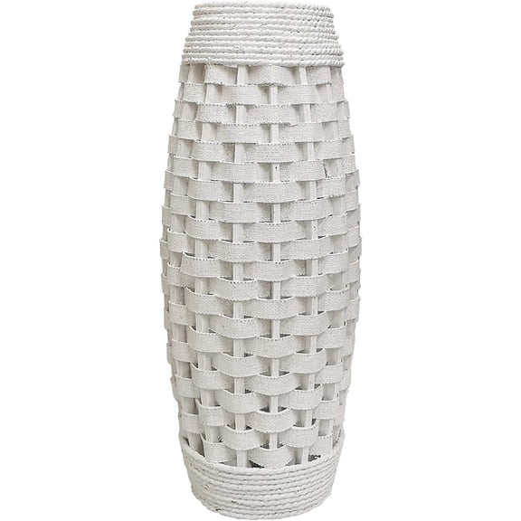 Hosley 24 Inch High Wood and Grass White Floor Vase