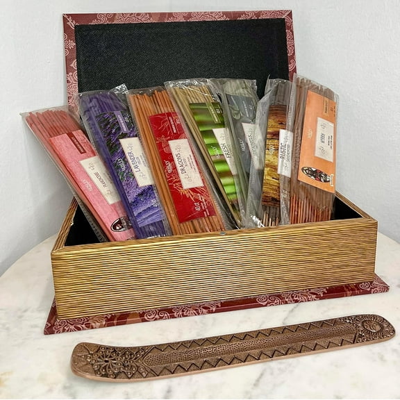 Hosley 280 Pack Assorted Incense Sticks Gift Set in Red Storage Book Box. 40 Sticks Each of 7 Random Grab Bag Fragrances Ideal for Home Meditation Aromatherapy