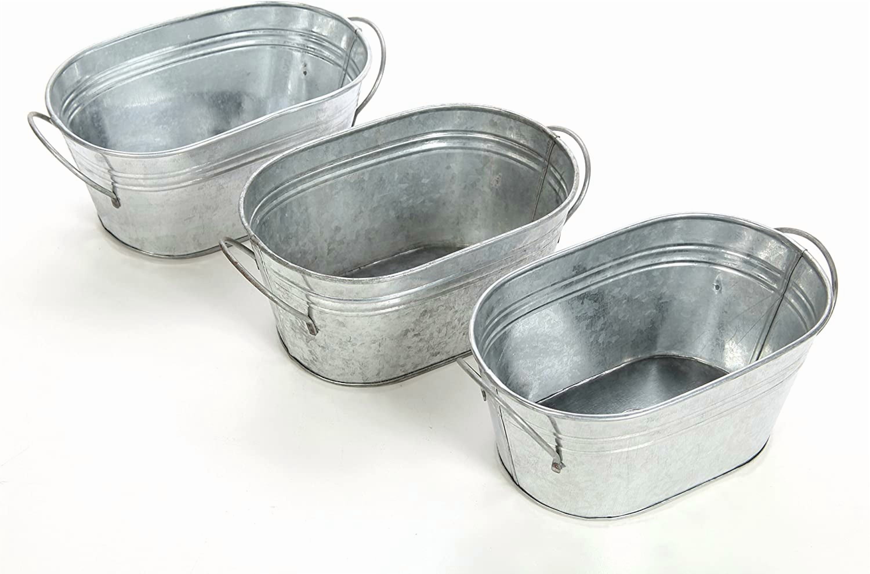 Hosley 3 Pack, 8 inches Long Silver Galvanized Metal Oval Planters