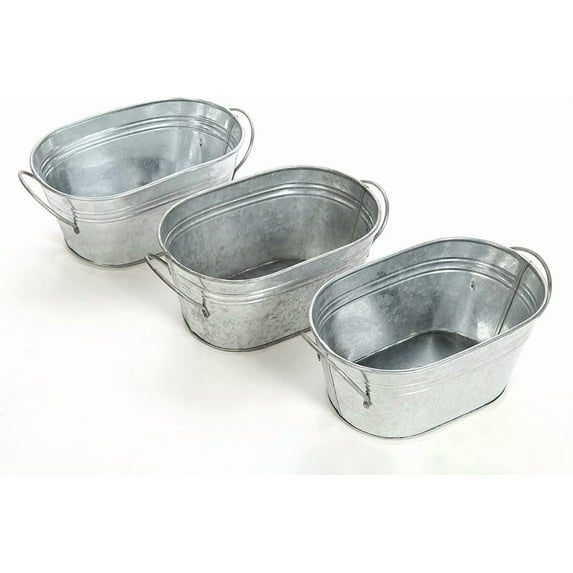 Hosley 3 Pack, 8 inches Long Silver Galvanized Metal Oval Planters