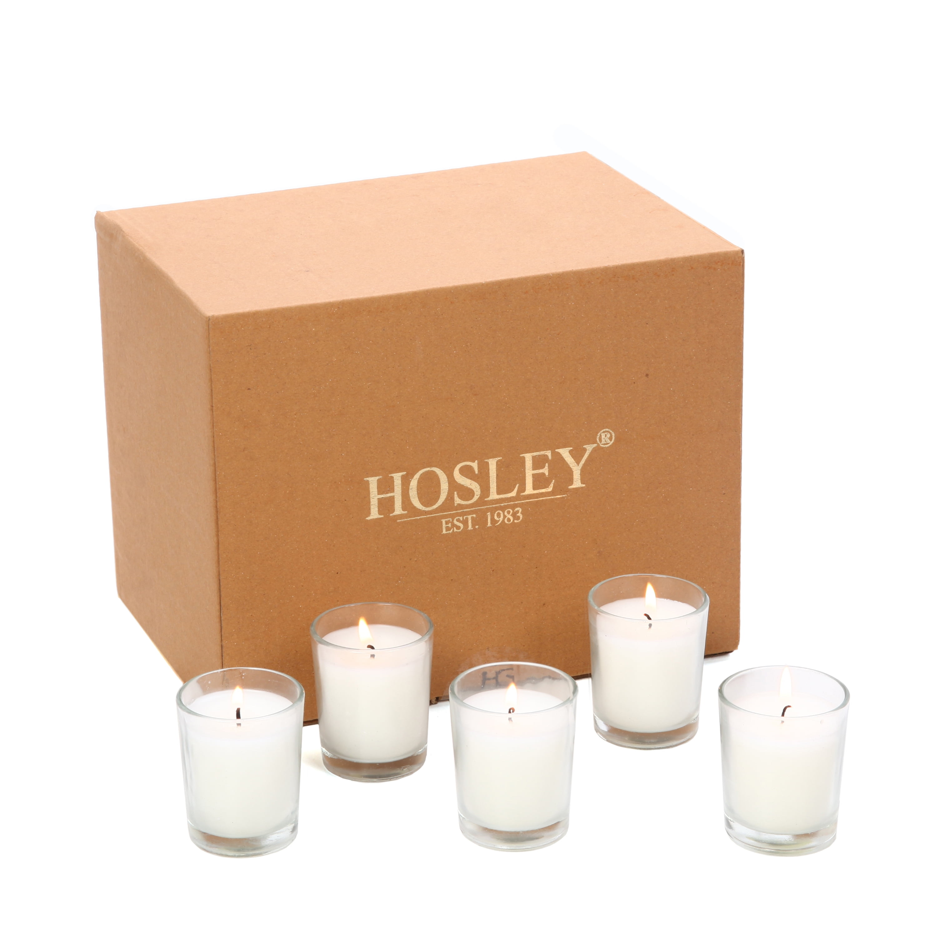 Hosley Bulk Set of 48 Unscented Ivory Clear Glass Filled Votive Candles