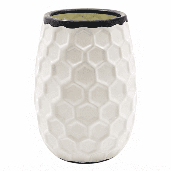 Hosley 7.5-Inch Cream Metal Honeycomb Vase, Geometric Tabletop Flower Vase for Home Decor, Dried Floral Arrangements & Centerpieces