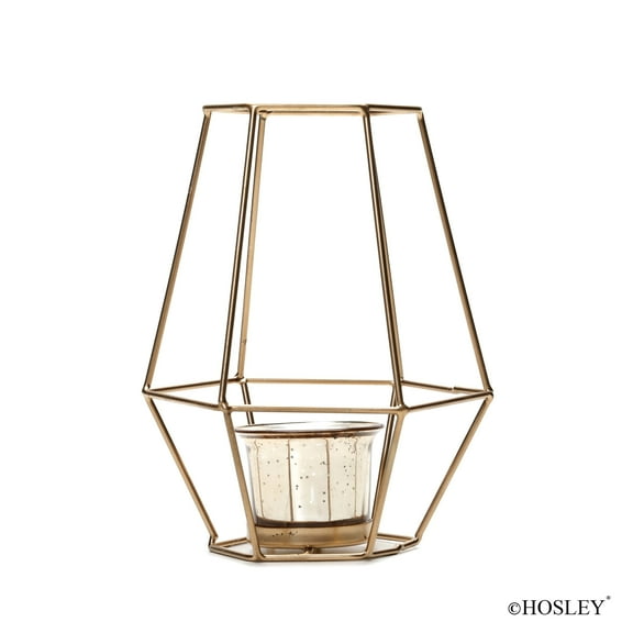 Hosley 7 inch High, Lantern with Metallic Gold Glass Tealight Candle Holder