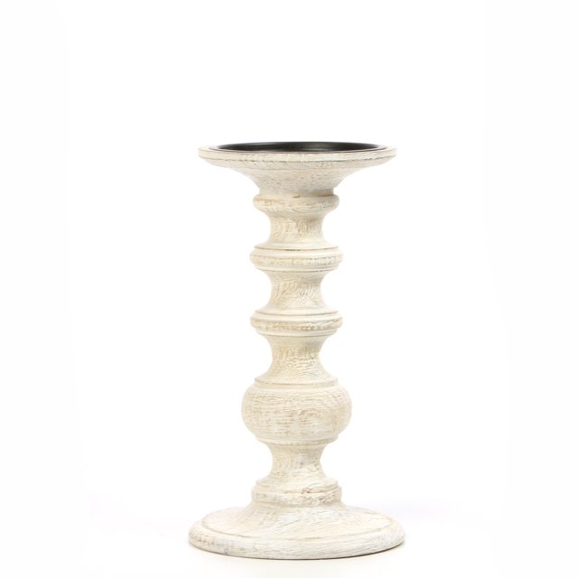 Hosley 9 inch High, White Wooden Pillar Candle Holder