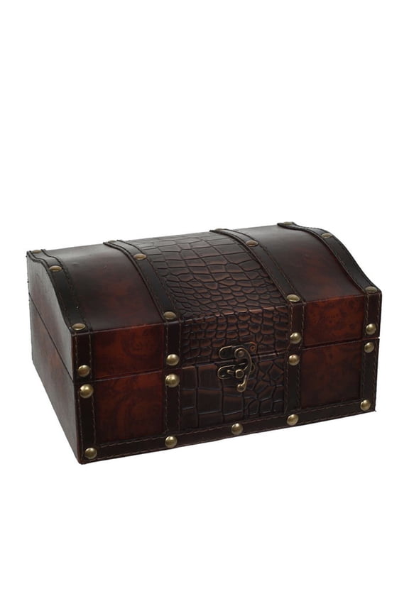 9" Decorative Wooden Storage Box with Leather Clasp Rustic Keepsake Gift