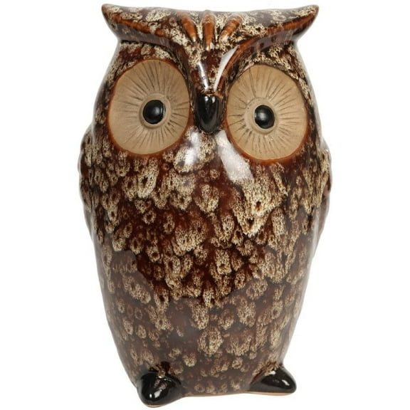 Hosley Brown Ceramic Farmhouse Owl Vase 8.66" High