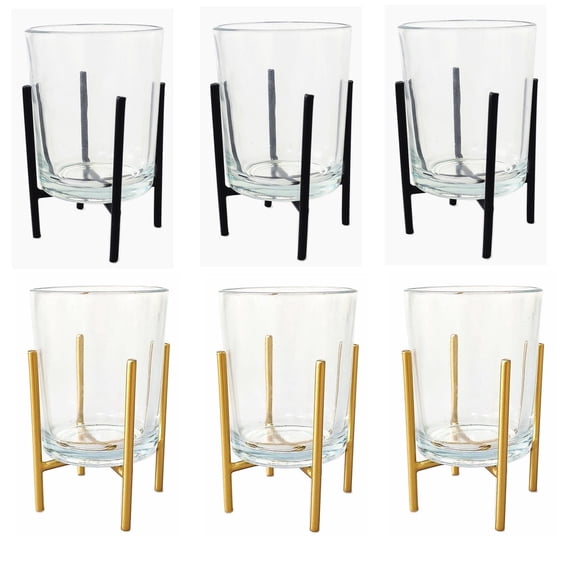 Hosley Bulk Buy Set of 6 Metal & Glass Tealight/Votive Candle Holders Black and Gold 2 Colors Assorted for Home Decor, Lighting, Wedding, Parties, Gifting, LED Tea Light Gardens