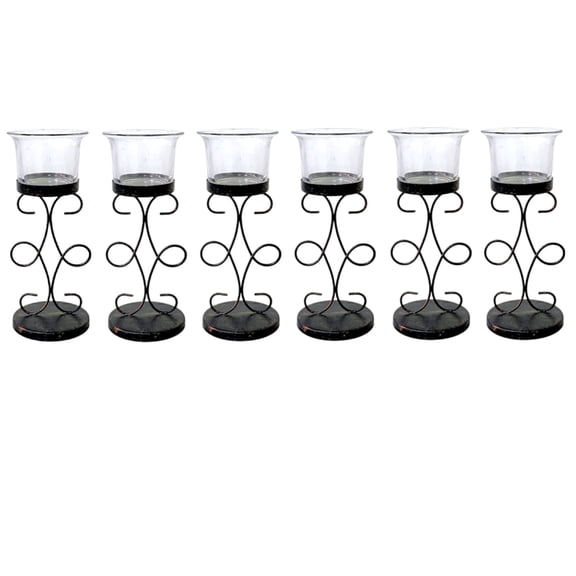Hosley Bulk Buy Set of 6 Metal & Glass Tea Light Candle Holders for Home Decor, Lighting, Wedding, Parties, Gifting, LED Tea Light Gardens