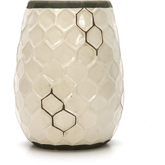 Hosley Ceramic Beige Honeycomb Vase 7.5 Inch High