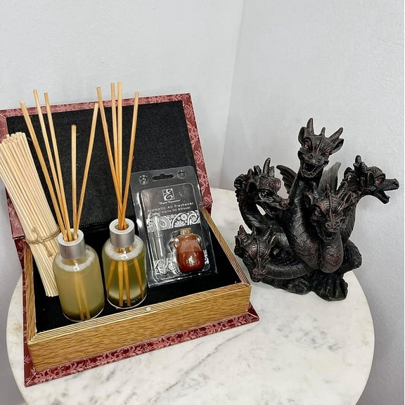 Hosley Cinnamon Roll Reed Diffuser Oil Gift Set - Red Book, Dragon Incense Holder