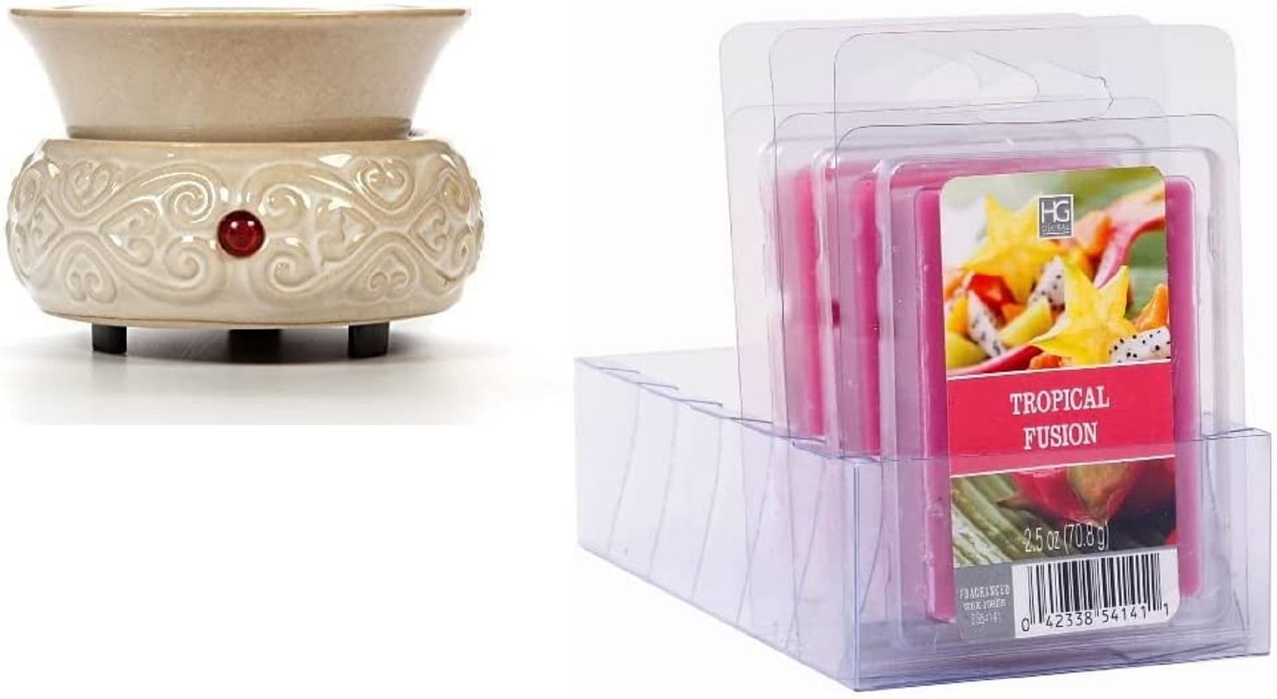 Hosley Cream Ceramic Electric Wax Warmer & Set of 6 Tropical Fusion Wax Cubes