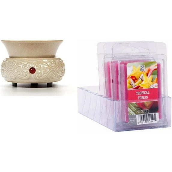 Hosley Cream Ceramic Electric Wax Warmer & Set of 6 Tropical Fusion Wax Cubes