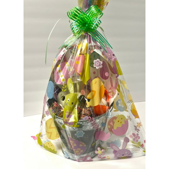 Hosley Easter Basket Gift Set. Including 1 Metal Pail 7" Dia x 6" H & 1 Cream Ceramic Warmer & 3 Pack Warming Oils 12ml Each