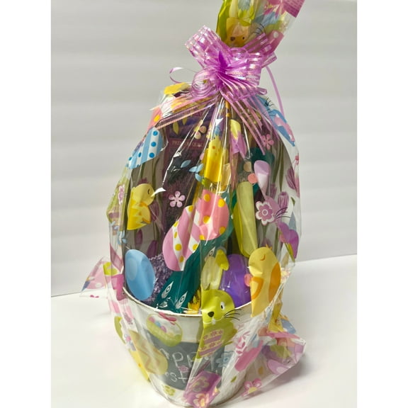 Hosley Easter Basket Gift Set. Including 1 White Metal Pail 7" Dia x 6" H & 2 Assorted Incense Sticks & 2 Colors Wood Incense Holders