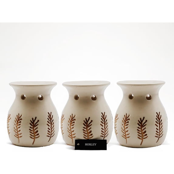 Hosley Gold Leaf Tealight Warmer, Handpainted, Cream Color