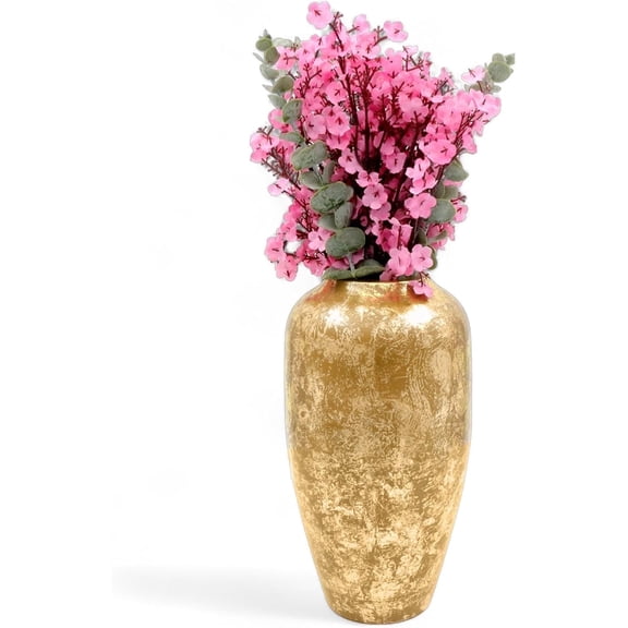 Hosley Gold Traditional Metal Floor Vase, 11" High Ideal for Home Decor Weddings, Party, Home Office