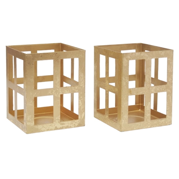 HOSLEY Set of 2 Gold Iron Lanterns Elegant Tea Light Candle Holders with Free Tealights Ideal for Home Dcor, Weddings & Special Events