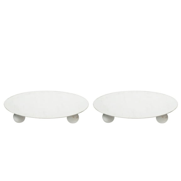 Hosley Iron Pillar Candle Holders 4 Inch Diameter Table Centerpiece | Perfect for Home Decor, Wedding, Parties, Living Room| Pack of 2, White Wash