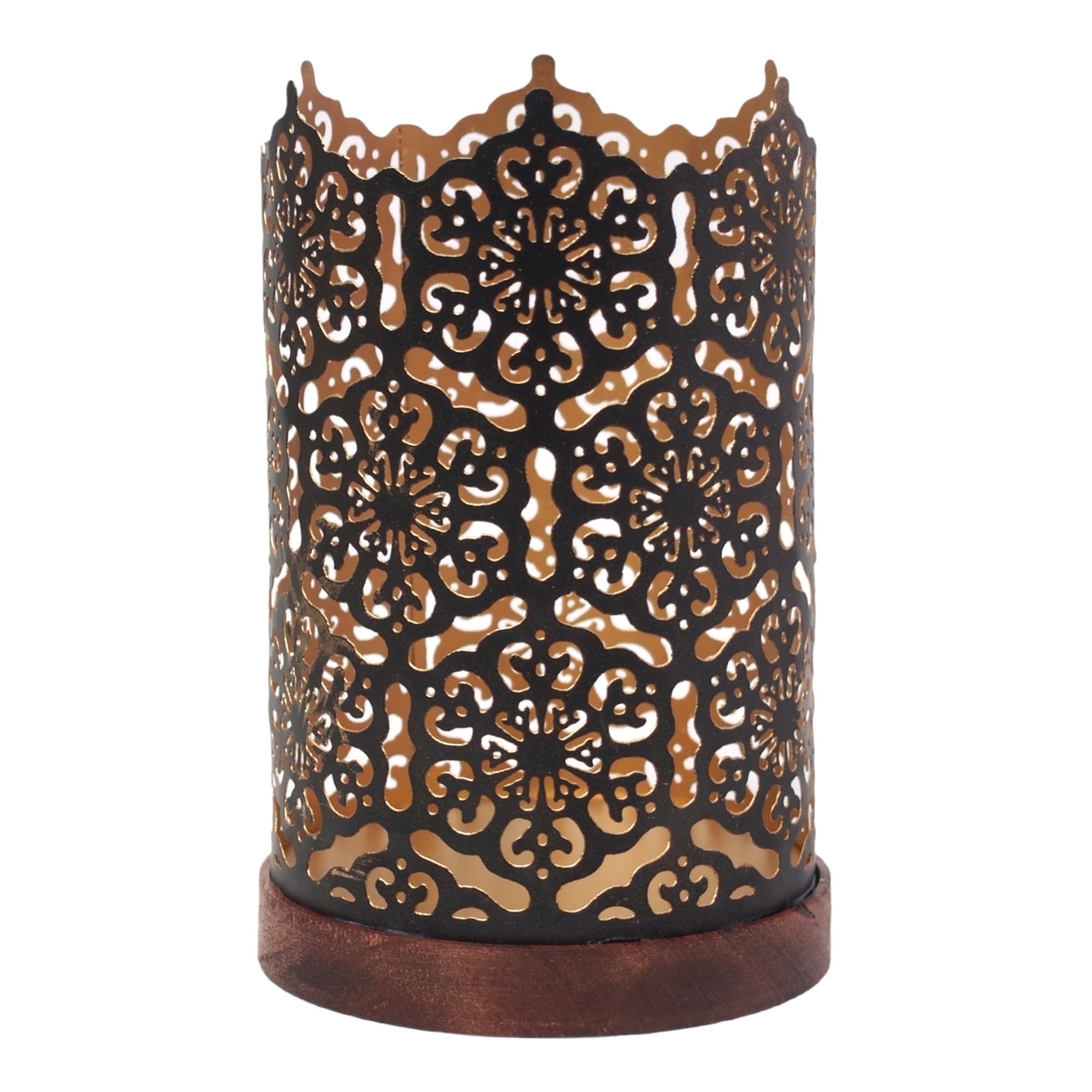 Hosley Metal Diamond Cut Design Candle Holder 7.5 Inch High , Black Gold Perfect for Home Decor, Lighting, Wedding, Parties, Gifting