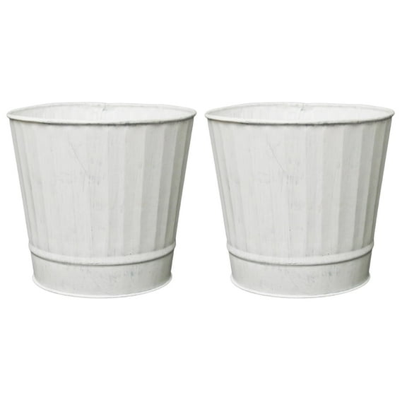 Hosley Pack of 2 White Wash Metal Planters, 5" Diameter x 4.8" High Rustic Farmhouse Buckets for Floral Arrangements, Weddings, Parties, Events & Home Dcor