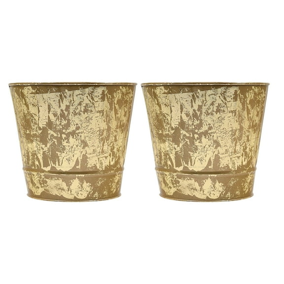 Hosley Metal Planters 7 Inches Diameter Pack of 2, Ideal Farmhouse Decor for Weddings, Gift Special Events Parties Outdoor Planters Gold